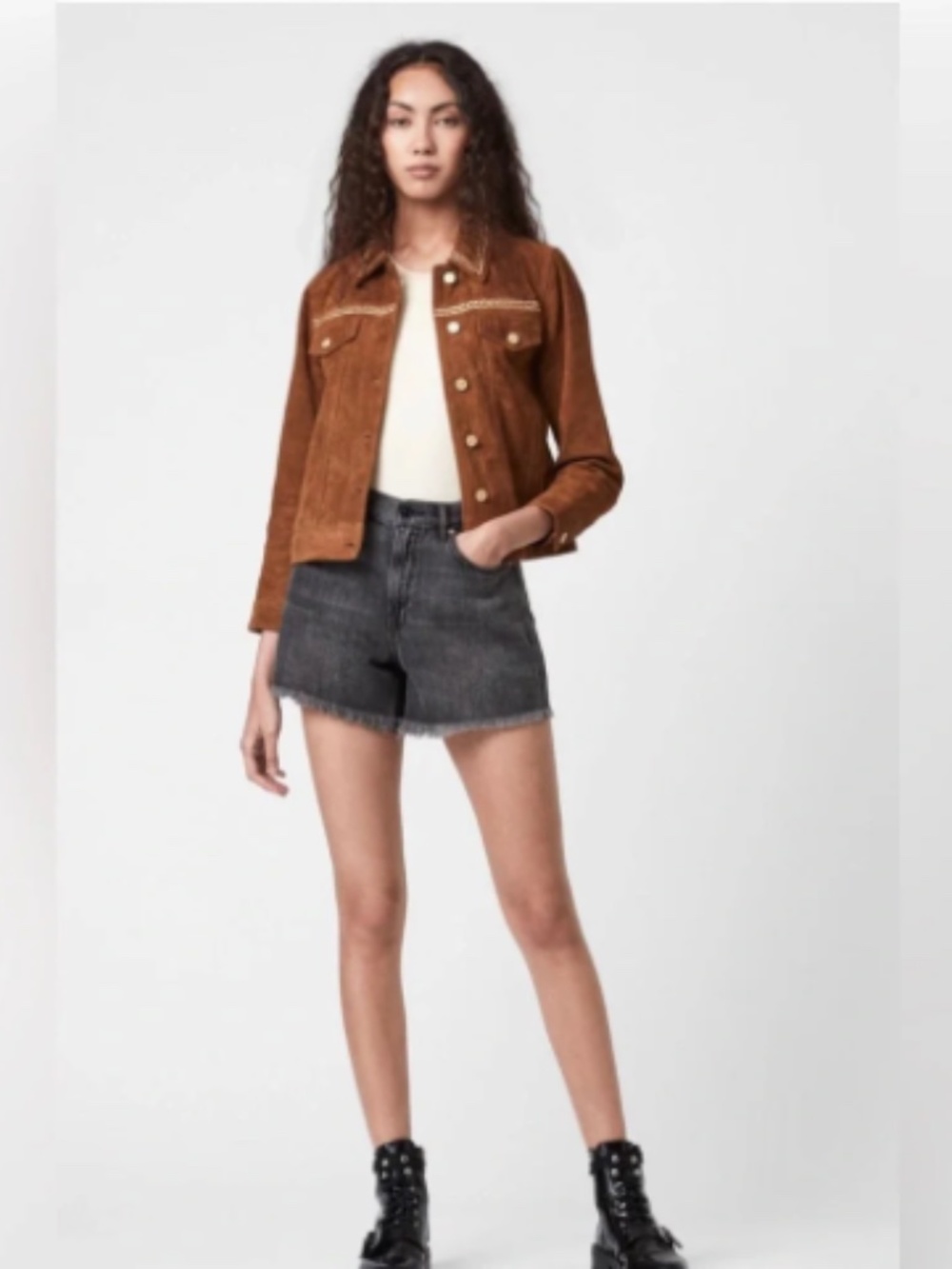 NWT All Saints Delvy Brown Suede Trucker Jacket (WL069U) - Picture 3 of 13
